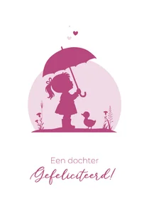 Felicitatiekaartje meisje met paraplu een eendje