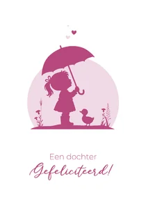 Felicitatiekaartje meisje met paraplu een eendje
