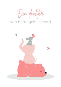 Felicitatiekaartje met een dieren torentje