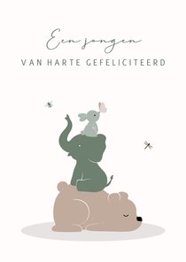 Felicitatiekaartje met een torentje van dieren