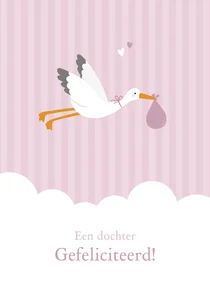 Felicitatiekaartje ooievaar geboorte meisje