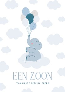 Felicitatiekaartje voor een zoon met olifantje en ballonnen