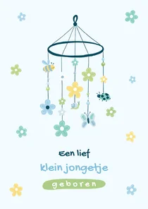 Fijn felicitatiekaartje voor geboorte zoon met babymobiel