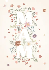 Fleurige Moederdag kaart met bloemen en "MAM"
