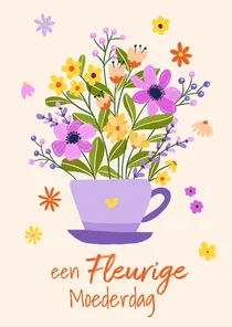 Fleurige moederdagkaart met een bakje bloemen