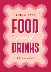 Food and drinks menukaart bruiloft retro groovy roze