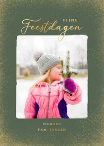 Foto kerstkaart groen met gouden glitter kader