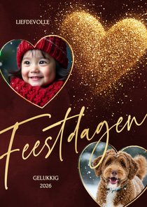 Foto kerstkaart met sprankelend hart van glitters