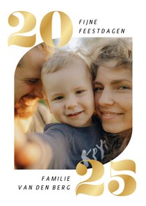 Foto kerstkaartje wit fijne feestdagen gouden 2025