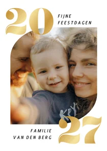 Foto kerstkaartje wit fijne feestdagen gouden 2027