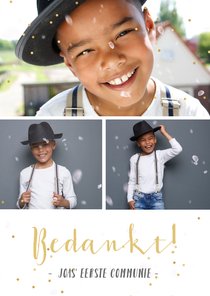 Fotocollage communie bedankkaartje met 3 foto's