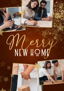 Fotocollage kerst-verhuiskaart roestkleur met sterren
