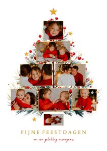 Fotocollage kerstkaart kerstboom met takjes en sterren