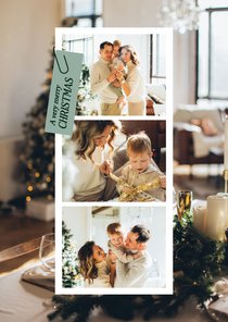 Fotocollage kerstkaart met fotostrip groen