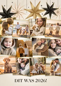 Fotocollage kerstkaart terugblik kerststerren en 12 foto's