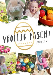 Fotocollage paaskaart met eigen foto's en gouden ei