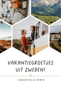 Fotocollage vakantiekaart met hexagon foto's