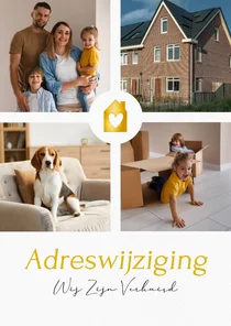 fotocollage verhuiskaartje wit met gouden huisje