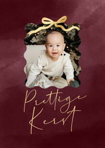 Fotokaart bordeaux gouden strik foto prettige kerst