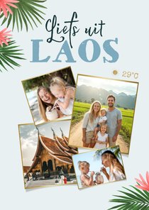 Fotokaart fotocollage palmbladeren bloemen vakantie