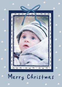 Fotokaart kerst Delftsblauw fotokader strik