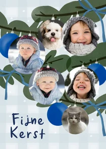 Fotokaart kerstboom fotocollage kerstballen strikken