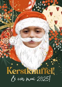 Fotokaart kerstknuffel humor kerstman goud