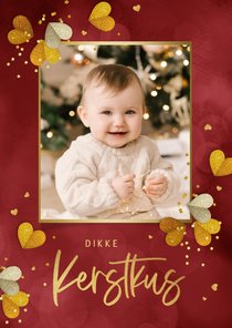 Fotokaart kerstkus rood hartjes goud foto liefde