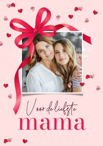 Fotokaart liefste mama foto strik hartjes confetti