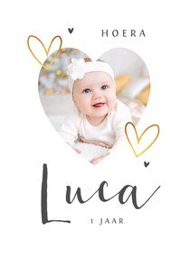 Fotokaart met goud hartjes eenvoudig en stijlvol
