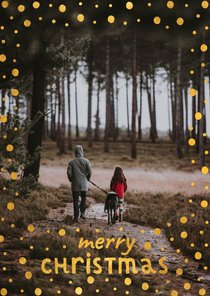 Fotokaart met gouden confetti kader en speelse typografie