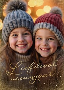 Fotokaart Nieuwjaar gouden kader een grote foto