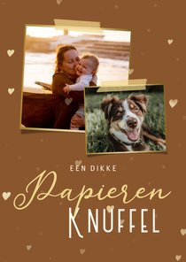 Fotokaart papieren knuffel met hartjes en 2 foto's
