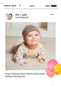 Fotokaart social media uitnodiging kinderfeestje