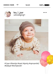 Fotokaart social media uitnodiging kinderfeestje