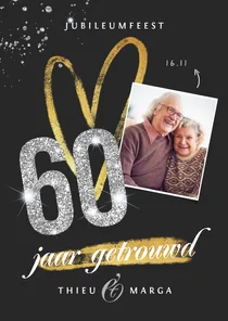 Fotokaart uitnodiging 60 jaar diamant foto glitter goud