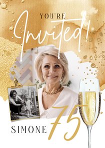 Fotokaart verjaardag 75 jaar champagne waterverf foto