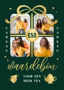 Fotokaart waardebon cadeau fotocollage high tea hartjes