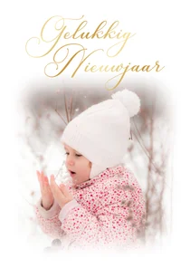 Fotokaartje gelukkig nieuwjaar met vintage tekst goudfolie