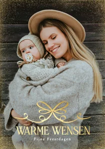 Fotokaartje kerst met gouden strik warme wensen