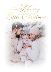 Fotokaartje kerst vintage merry little christmas goudfolie