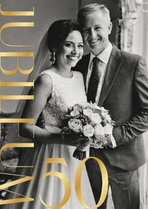 Fotokaartje voor huwelijksjubileum met goudfolie 50
