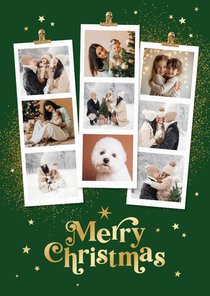 Fotostrip collagekaart merry christmas goud sterren