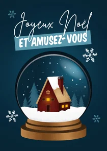 Franse kerstgroet sneeuwbol met kersthuisje