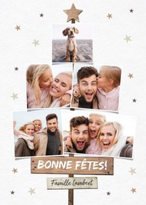 Franse kerstkaart fotocollage houtlook sterren