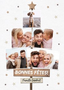 Franse kerstkaart fotocollage houtlook sterren
