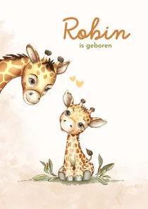 Geboortekaart met grote en kleine giraf