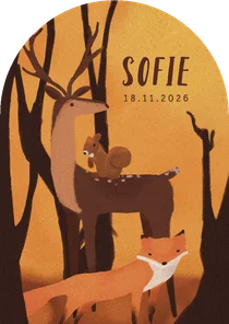 Geboortekaart met schattige herfst dieren