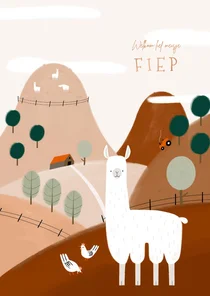 Geboortekaartje alpaca boerderij roest kleur koperfolie