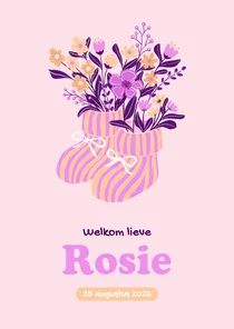 Geboortekaartje babyslofjes met roze en gele bloemen